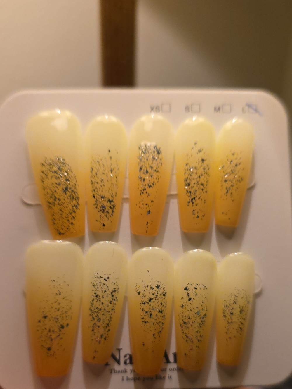 Yellow Ombre Press-On Nails with Silver Glitter Size Large